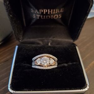 Sapphire Studios Design Legend of Zelda "Sacred" White/Rose Gold Ring/Bridal Set